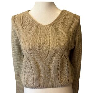 Pretty Guide womens tan cropped cable knit sweater size small